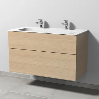 Sanipa 3way Keramik-Set Finion Keramik-Doppelwaschtisch und Unterbau mit 2 Auszügen, Eiche-Nordic SM40348