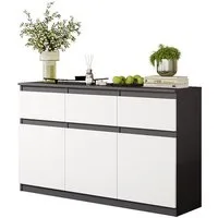 Furnica Kommode Anthrazit 120 cm mit 3 Schubladen und 3 Türen- Wohn-und Schalfzimmer