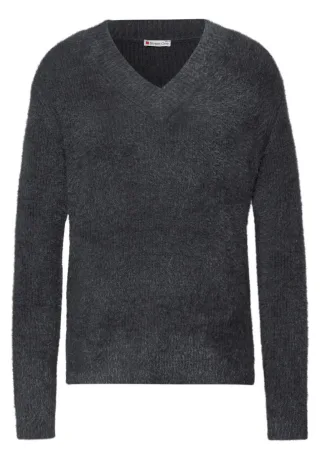 Street One - Kuscheliger V-Neck Pullover grau - Gr. - 40