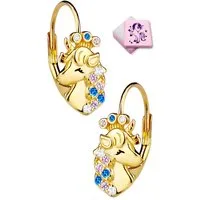 Limana Paar Creolen Zauberhafte Einhorn Mädchen Ohrringe 925 Silber gold bunte Zirkonia (Kinder Schmuck Geschenk inkl. Dose), Geburtstag Einschulung Weihnachten Ostern Schulanfang