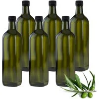 mikken Ölspender 6 Ölflasche 750 ml mit Ausgießer grün/braune Glasflasche + Etiketten, (6-tlg., 6er Set), mit Originalitätsring
