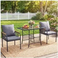 COSTWAY Balkonset, (3-tlg), Garten-Lounge-Set aus Rattan, mit Kissen
