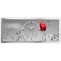 Kreative Feder Wanduhr "Mohnblume" 3D Designer Wanduhr aus Alu, leise (ohne Ticken, Quarz oder Funkuhrwerk, verschiedene Größen)