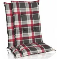 Beautissu Hochlehnerauflage 2er Set Hochlehner Auflagen Set 120x50 cm Polster Bordeaux Kariert, 6cm Dicke Polsterauflage rutschfest UV-Lichtecht 5 Stuhlkissen