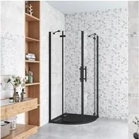 duschspa Runddusche 195cm 6mm Duschkabine Viertelkreis Duschabtrennung Duschtür Falttür, BxT: 80x80 cm, Einscheibensicherheitsglas, Sicherheitsglas, Set, ebenerdiger Einbau möglich