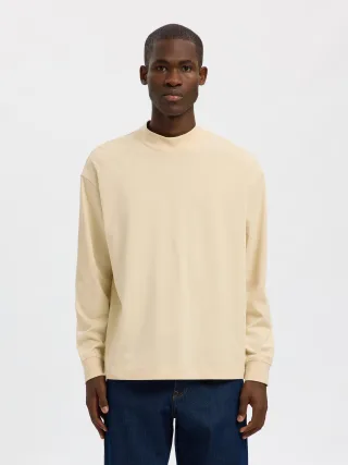 SELECTED MEN - SLHRELAXPOUL LS MOCK NECK TEE angora - Gr. - L