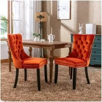 BBG Esszimmerstuhl 2er Set Esszimmerstühle Samt Chesterfield, bis 130 kg, French Style (Polsterstühle mit Knopfheftung & Ziernieten, Massivholz Rubberwood, 2 St), Hochlehner Dining Stuhl gepolstert