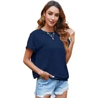Imily Bela T-Shirt Damen Kurzarmbluse mit Gummizug im Saum (Packung, 1-tlg., 1per-Pack) in Unifarbe