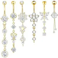 LuxusKollektion Bauchnabelpiercing-Set Bauchnabelpiercing 5 Stück Hängend Chirurgenstahl style5 gold 6pcs