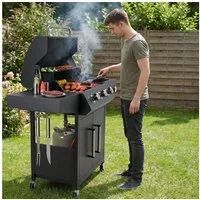 TLGREEN Gasgrill 3+1 Edelstahl Brenner 13,5 kW, Gas Grillwagen BBQ mit Seitenkochfeld, Thermometer & 4 Rollen, Butan/Propan für Garten Camping