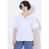 Ulla Popken T-Shirt T-Shirt Stickerei Tunika-Ausschnitt Halbarm