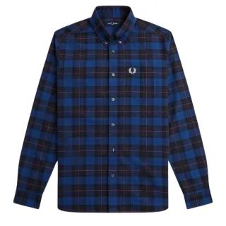 Langärmliges marineblaues Tartan-Hemd von Fred Perry