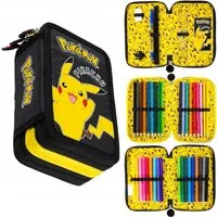 GOLDKIDS Federmäppchen 3 Fächer - Mäppchen für Mädchen und Jungen -, (Federmappe 3-Fach Federtasche, 1-tlg., Gefüllte Schüleretui Schulmäppchen und Hausaufgabenheft), - Pokemon Motiv