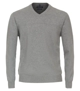 CASAMODA - Pullover mit V-Ausschnitt uni 004430 silber - Gr. - 4XL