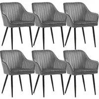 SONGMICS Esszimmerstuhl Küchenstuhl aus Samt, Polsterstuhl mit Armlehnen, Loungesessel (6 St), 6er Set, Metallbeine, bis 120 kg belastbar