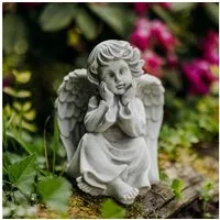 gartendekoparadies.de Gartenfigur Engel Grabengel, Steinfigur, H. 21 cm, 3 kg, Frostsicher