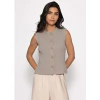 SASSYCLASSY Stricktop Strick Top mit Muschelknöpfen für Damen Ärmelloses Top mit Rundhalsausschnitt und Lochstrick Details