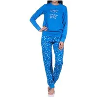 Normann Pyjama Normann Damen langarm Schlafanzug mit Bündchen in Herz Punkte Optik