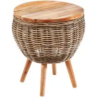 Kobolo Beistelltisch Tisch Sofatisch ALINA aus Mahagoni Holz und Rattan (Einzelstück, 1-St., Einzelstück), Dm. 52,50 x H 58,50 cm