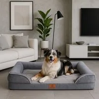 Warenhammer Tierbett Premium Hundebett, Orthopädisch, flauschig weich, abnehmbar, waschbar, mit druckminderndem Liegekomfort, verschiedene Grössen / Liegefläche hellgrau