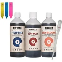 Biobizz Pflanzendünger BioBizz Outdoor Trypack, 250-ml-Set: Fish-Mix, Bio-Bloom, Top-Max inkl. Zubehör, 3-teiliges Bio-Düngerset für Outdoor-Pflanzen (3 × 250 ml)