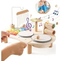 CLTYQ Spielzeug-Musikinstrument 7 In 1 Holz Montessori Kinder Schlagzeugset Spielzeug ab 3 Jahre, (Musikinstrumente für Kinder mit Xylophon Trommel), Musikspielzeug für Babys im Vorschulalter, Lernspielzeug Geschenk