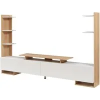 en.casa TV-Schrank »Rauki« mit Seitenregalen 233 x 31 x 141 cm Weiß/Eicheoptik