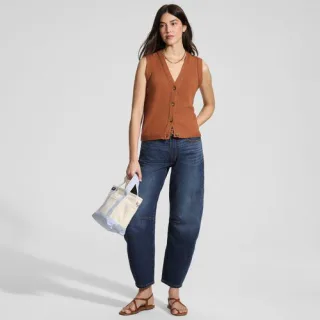 Soft Denim Relaxte Barrel-Jeans Mid Waist, Damen, size: regular, Blau, by Lands' End