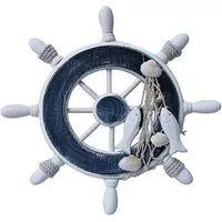Yudu Wanddekoobjekt Deko Steuerrad Schiff Holz Fischernetz Muscheln Fische Maritime