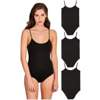 Feelline Body 3er Pack Damen Trägerbody Spaghettiträger - mit Hakenverschluss (Basic Body, Unterwäsche, 3er Pack) Hakenverschluss im Schritt, elastisch, atmungsaktiv
