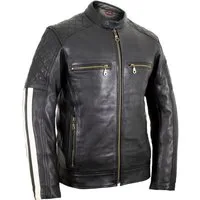 MDM Motorradjacke Herren Motorrad Lederjacke mit Streifen in schwarz, mit Protektoren