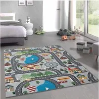 Carpetia Teppich Kinder Spielmatte mit Blick auf die Stadt, Hintergrund in grau, rechteckig, Höhe: 12 mm