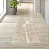 TeppichHome24 Teppich Moderner Hochflor Teppich mit organischem Muster in Creme Beige, rechteckig