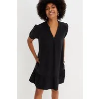 bonprix Minikleid aus Baumwoll-Musselin, Volant, kurze Puffärmel, bequeme A-Linie