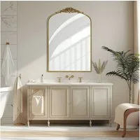 G-LEAF Spiegel Bogen-Wandspiegel, antiker Spiegel im Barockstil, mit Perlenverzierung (1-St), für Eingangsbereich, Badezimmer oder Schlafzimmer, Vintage-Gold