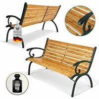 PROREGAL® Gartenbank MADEIRA Holz Gusseisen 2-Sitzer wetterfest rustikal 77x123x54cm Natur, Balkonbank Holzbank Wintergarten Gartenmöbel Sitzbank Parkbank