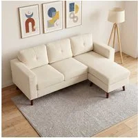 HOMCOM Ecksofa mit umkehrbarer Chaiselongue, Cord-Optik, Eckcouch 1 Teile, für kleinen Raum, Wohnzimmer, Cremeweiß