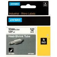 Rhino IND ORIGINAL Heißschrumpfschlauch 12mm x 1,5m, schwarz auf weiß, Etiketten- Schrumpfschlauch für Durchmesser 2,97-5,13 mm, 18055