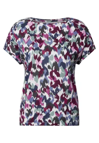 Cecil - T-Shirt mit Knopfdetail blau/pink/weiß - Gr. - S