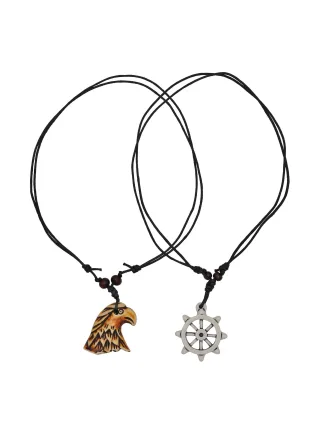 Steuer Modeschmuck Anhänger mit Kette Adler Steuerrad Textilband schwarz