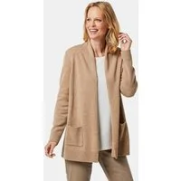 GOLDNER Strickjacke Kurzgröße: Langarm Cardigan aus Merino Damen Indoorjacke lang, offen tragbar, Langarm, weich, hüftbedeckend