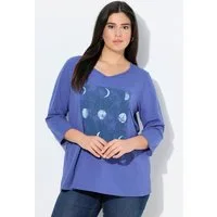 Ulla Popken T-Shirt Shirt Metallic-Motiv A-Linie V-Ausschnitt 3/4-Arm
