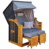 BRAST Strandkorb für 2 Personen, 120cm breit, 5 Designs, BxTxH: 120x79x150 cm, Volllieger, Rügen Deluxe, (verstellbare Rückenlehne weiches Fußkissen), inkl. wetterfeste Abdeckhaube