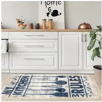 TeppichHome24 Teppich Waschbarer Küchenläufer-Teppich mit Kochutensilien und Schriftzug, rechteckig, Höhe: 5 mm