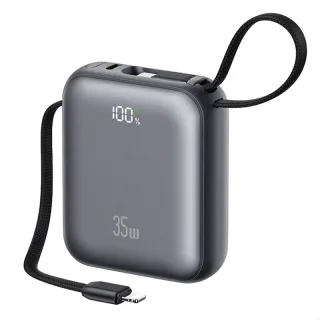 USAMS PB86 PD35W 38.5Wh 10000mAh Digital Display Power Bank with Integrated Type-C&iP Cables External Battery Power Supp
