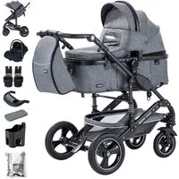 Daliya® Kombi-Kinderwagen BAMBIMO 3in1 Kinderwagen & Buggy mit Auto-Babyschale und Adapter, (XXL-Set inkl. Wickeltasche und Spieltisch, 15-tlg), Babyschale, Airless-Räder, Federung, weiche Matratze, Belüftungssystem