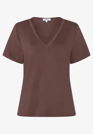 MORE & MORE - feminines Shirt mit V-Ausschnitt braun - Gr. - 40