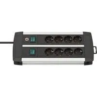 Premium-Alu-Line Steckdosenleiste 8-fach Duo schwarz/silber, 3 Meter, mit 2 Sicherheitsschaltern