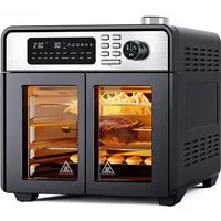 Rebonique Heißluftfritteuse XXL 28L mit Doppeltür & Sichtfenster, 1700 W, 18 Programme, Ohne Öl Gesundes Kochen, Pizza, Grill & Backofen