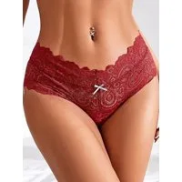 Elegant Love Tangaslip Unterwäsche in Spitzenoptik, Sexy Damen Dessous, Slip, Panties Tanga /V-Strings mit Schleife, Höschen Lingerie